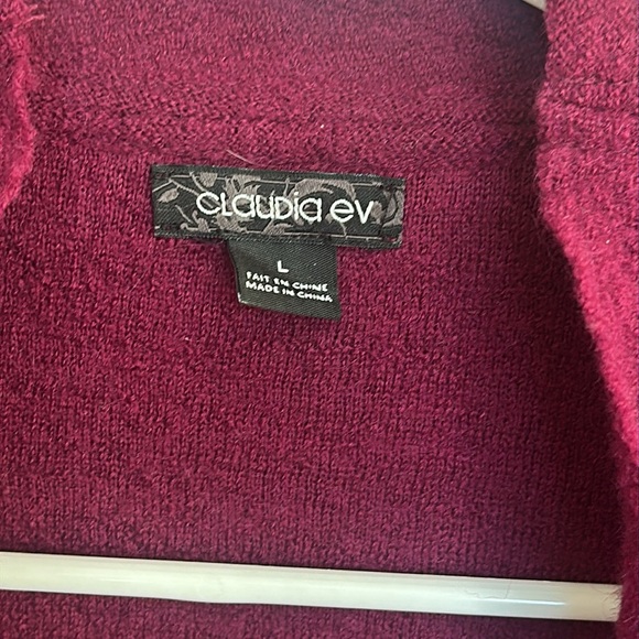 Claudia Ev Burgundy ruffled wool women’s cardigan size large - Picture 4 of 12